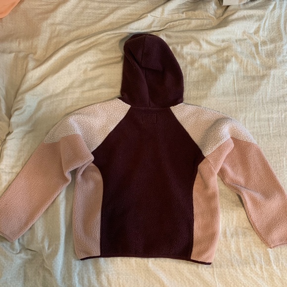 American Eagle Fuzzy Fleece Quarter Zip Hoodie | Pink and Magenta | Size XS - Picture 2 of 4